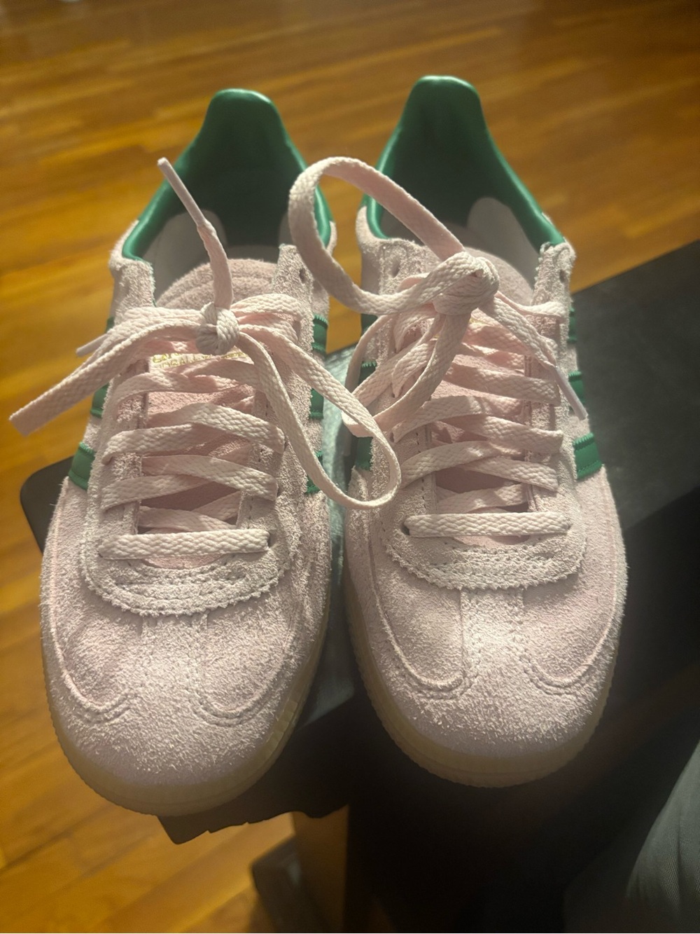 adidas Pink Suede Sneakers with Green Stripes